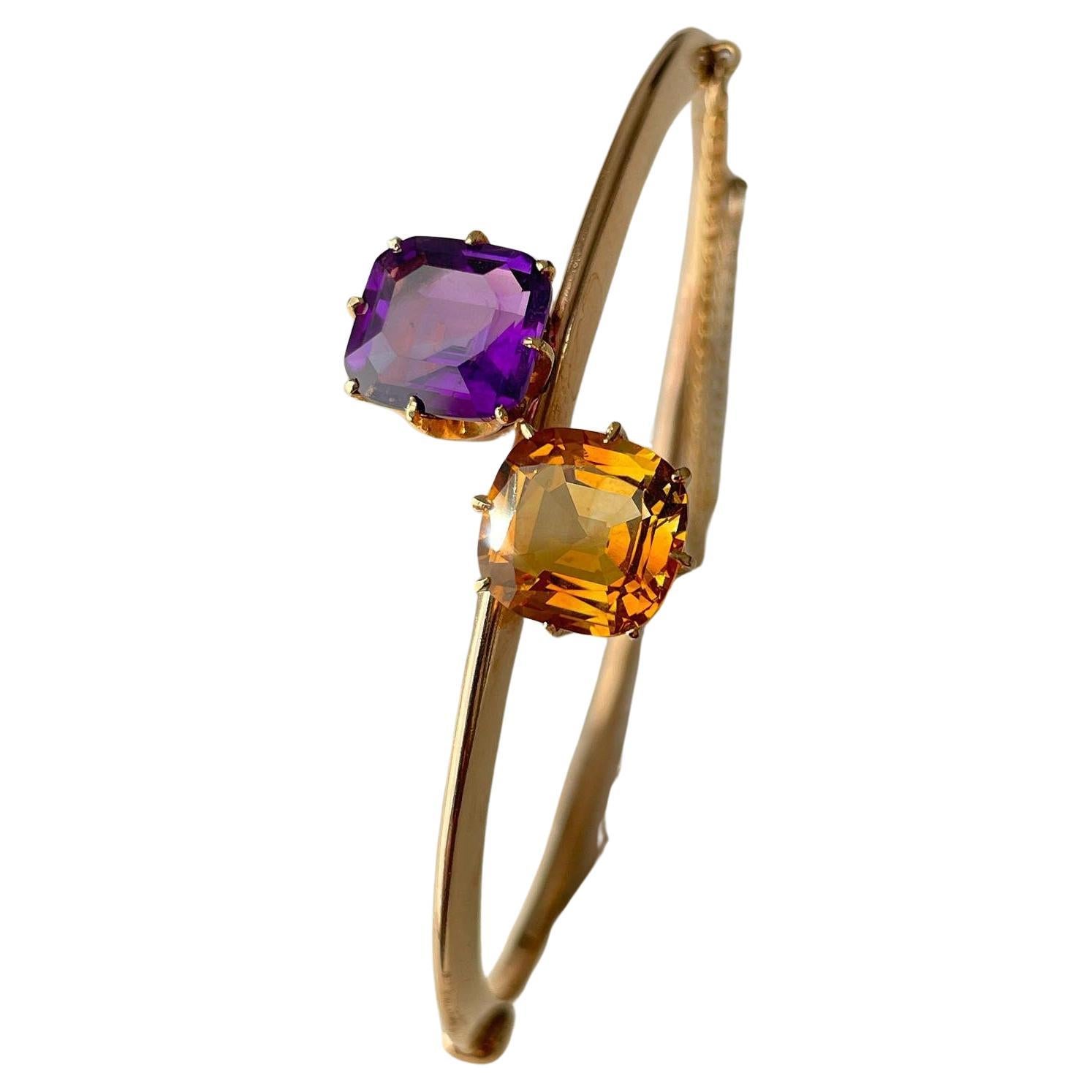 18K TB Starr Citrine and Amethyst Bypass Bangle Bracelet For Sale