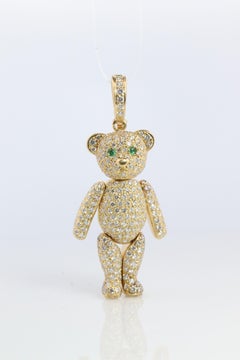 18k Teddy Bear Pendant. 18k YG Diamond Pave 3D Diamond Bear full body necklace