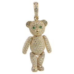 18k Teddy Bear Pendant. 18k YG Diamond Pave 3D Diamond Bear full body necklace
