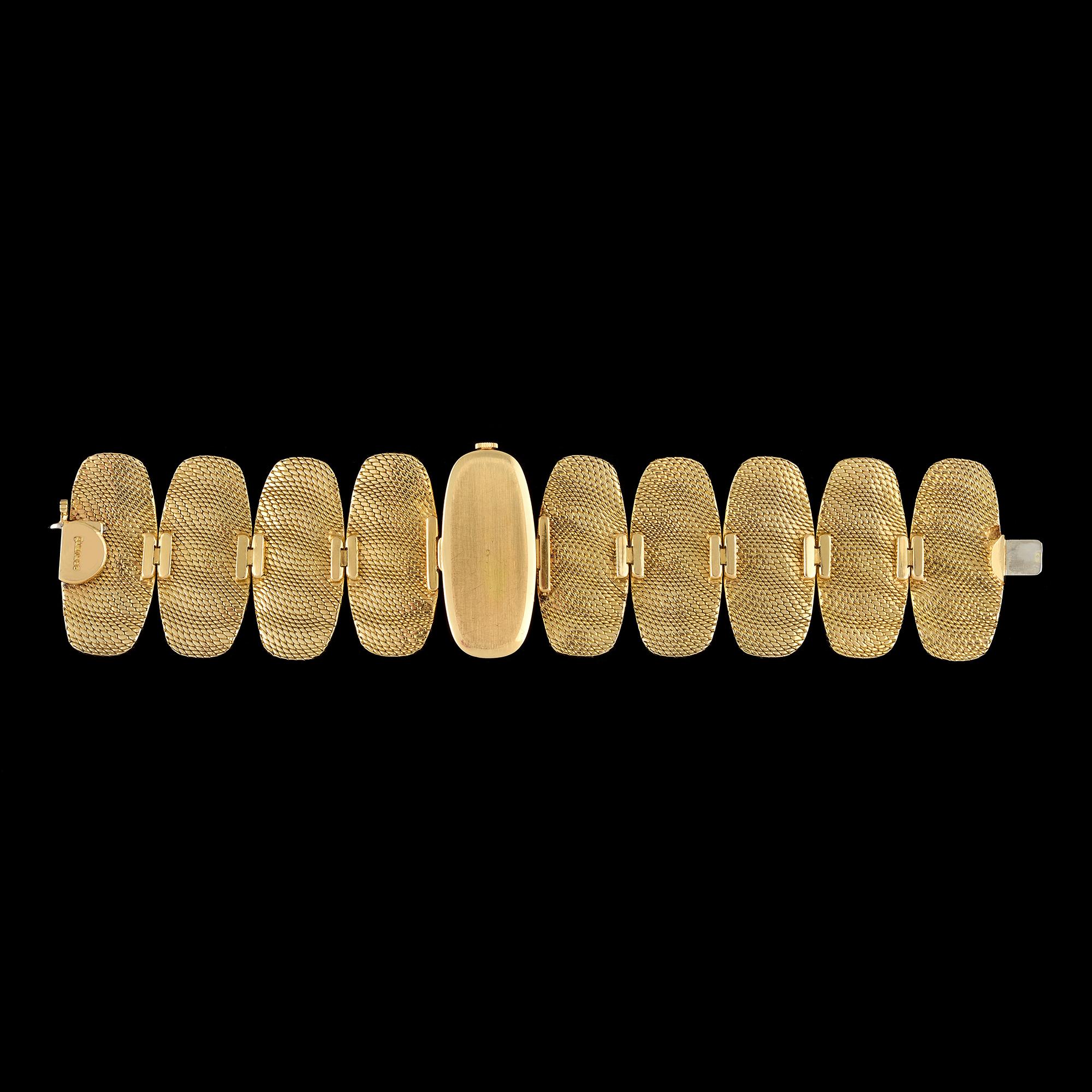 18k Textured Gold Optical Bracelet Watch by George Lenfant 1970s For Sale 1
