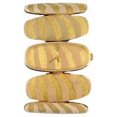 Reloj de pulsera óptico de oro texturado de 18 quilates de George Lenfant Años 70