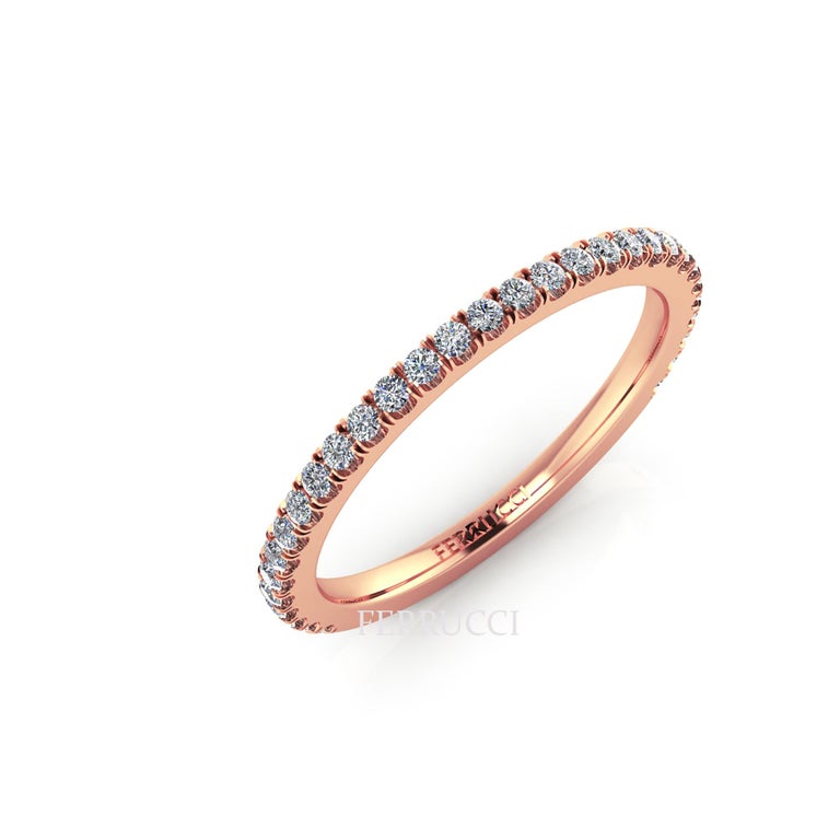 18 Karat Thin Rose Gold Diamonds Pavé Stackable Band Ring For Sale at