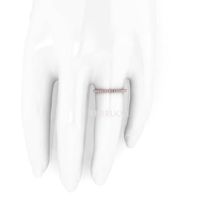 18 Karat Thin Rose Gold Diamonds Pavé Stackable Band Ring For Sale at