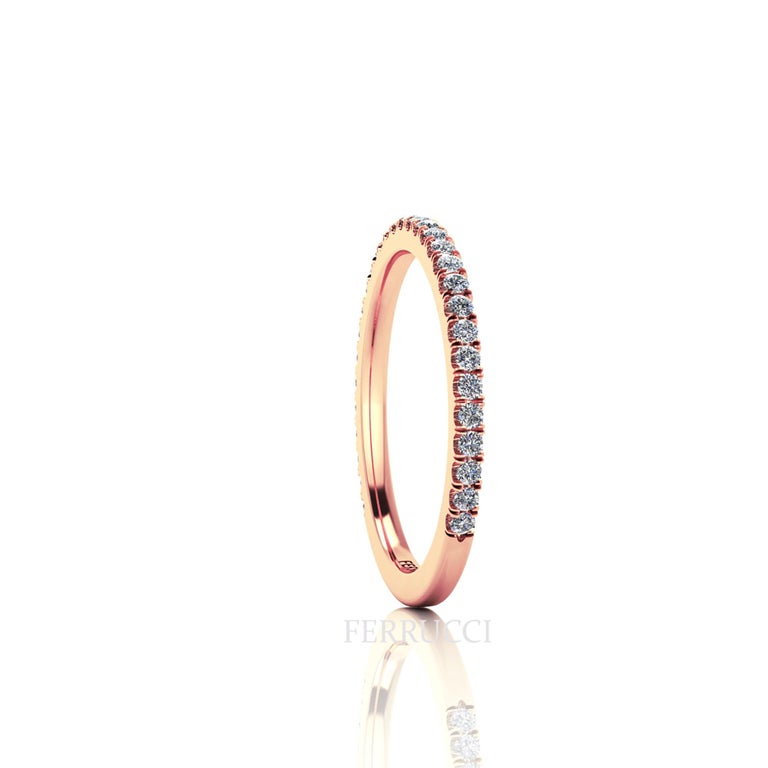 18 Karat Thin Rose Gold Diamonds Pavé Stackable Band Ring For Sale at