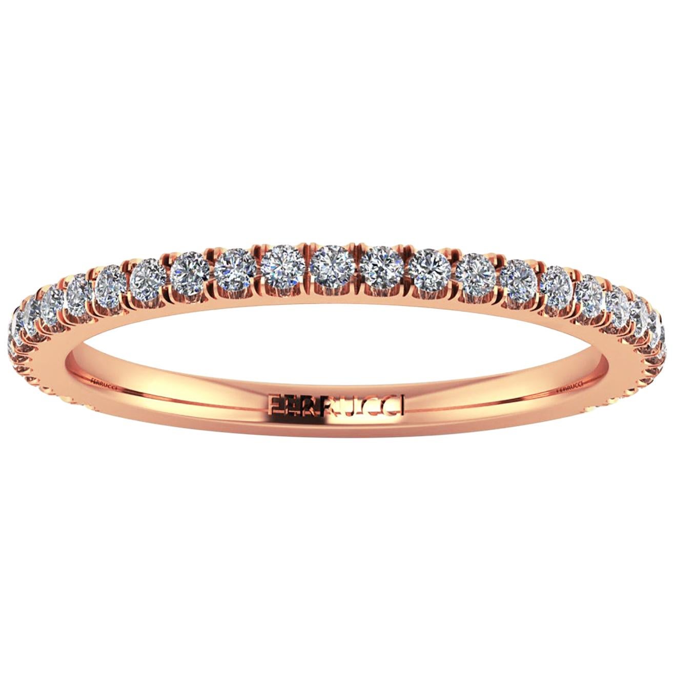 Bague à anneau empilable en or rose fin 18 carats avec diamants pavés