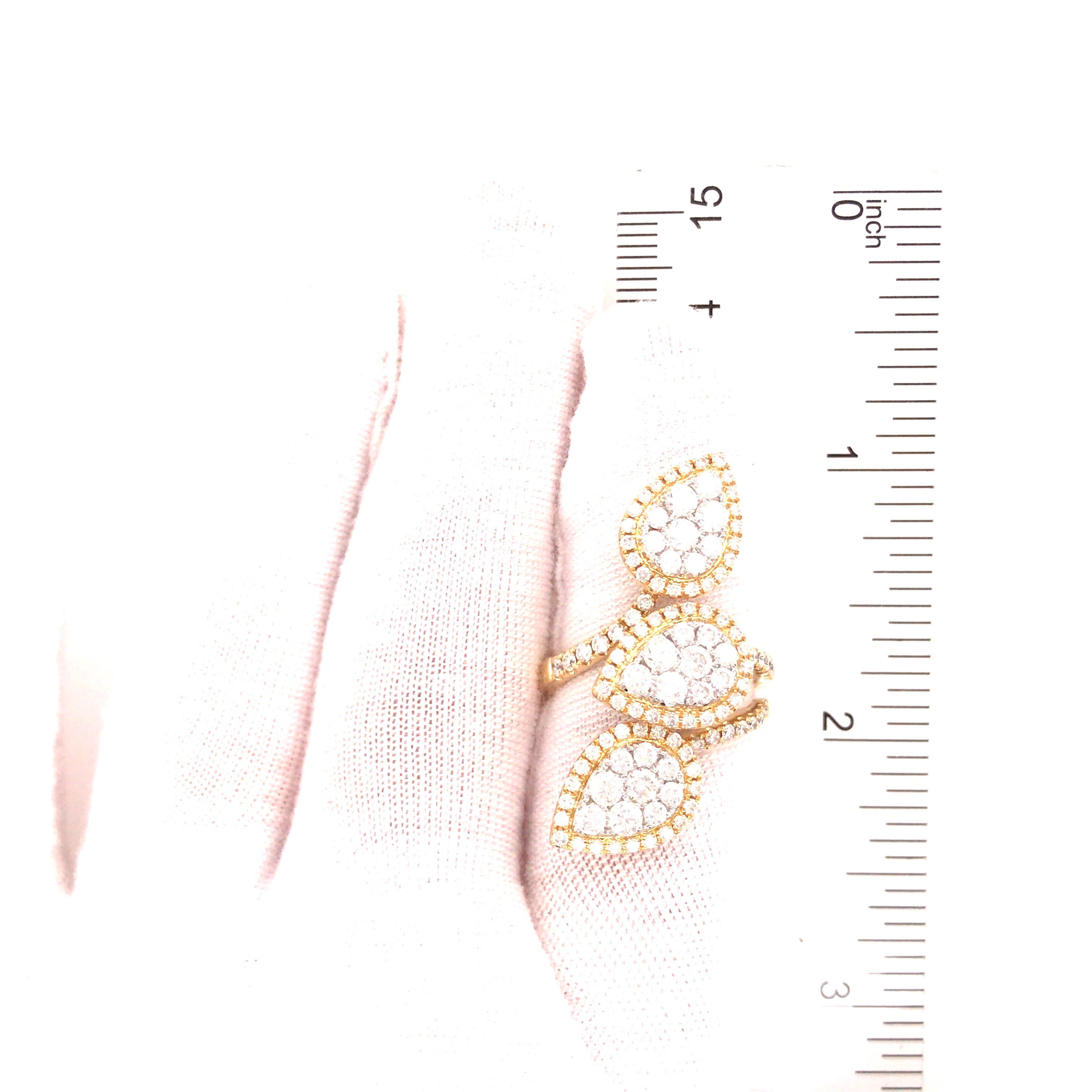 Women's 18 Karat Three Pear Shape Cluster Diamond Ring Two-Tone Gold For Sale