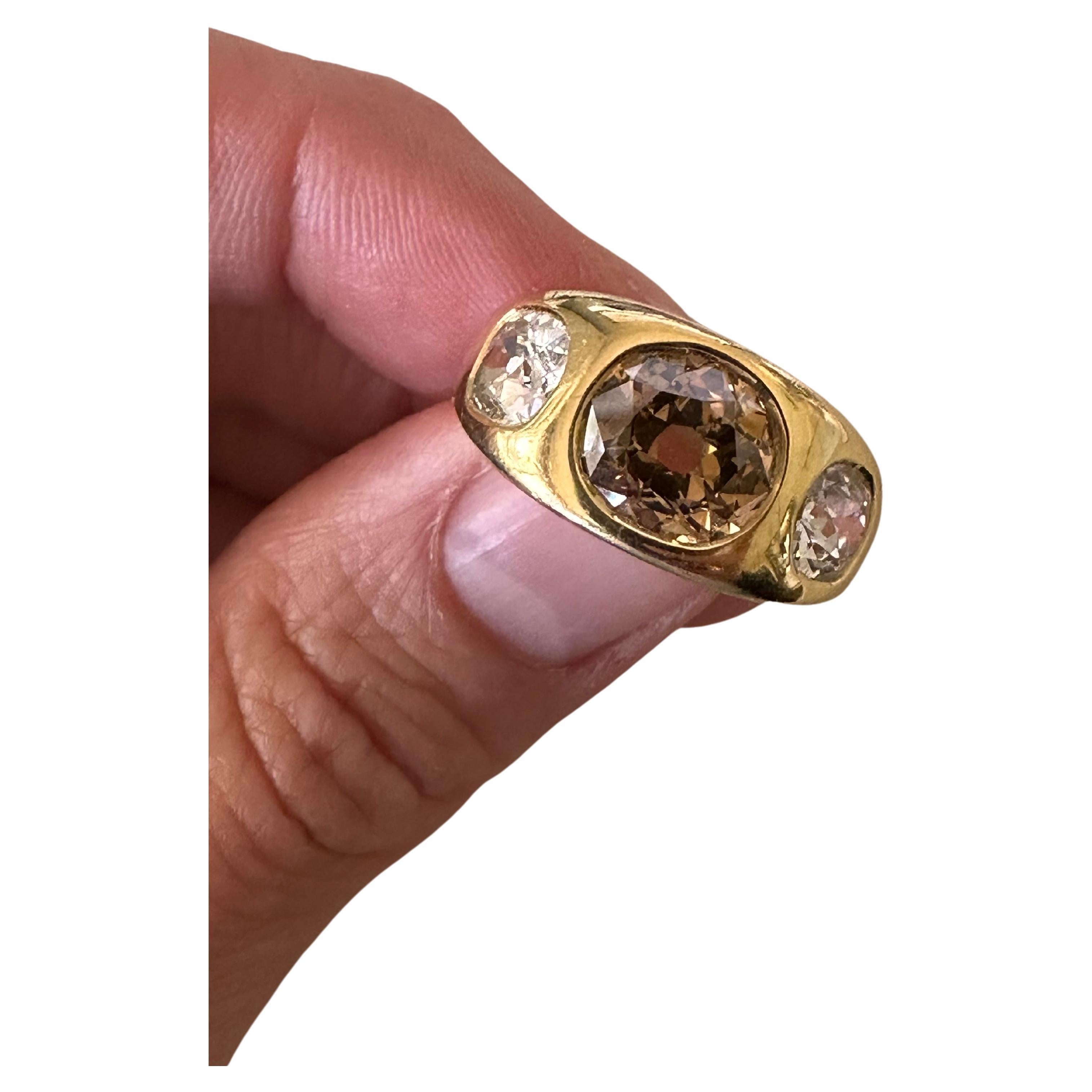 18k Three-Stone Old Mine Cut Diamond Trilogy Ring