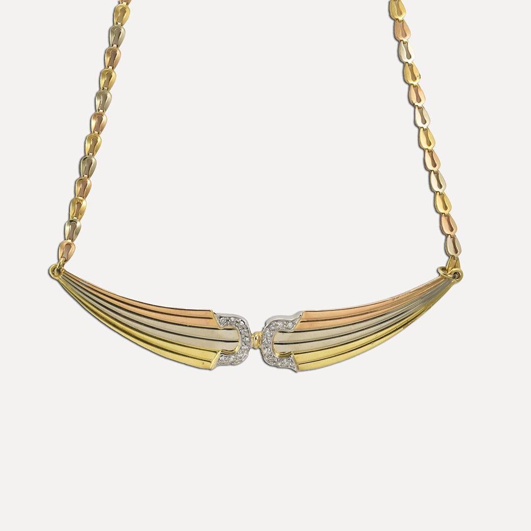18K three-tone Gold Wing Necklace Diamonds 0.30TDW - Length 15