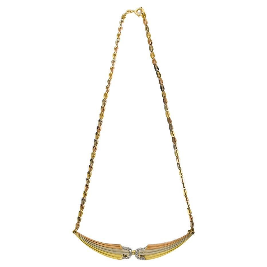 18K Three-Tone Gold Wing Diamond Necklace 0.30ct For Sale