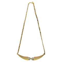 18K Three-Tone Gold Wing Diamond Necklace 0.30ct
