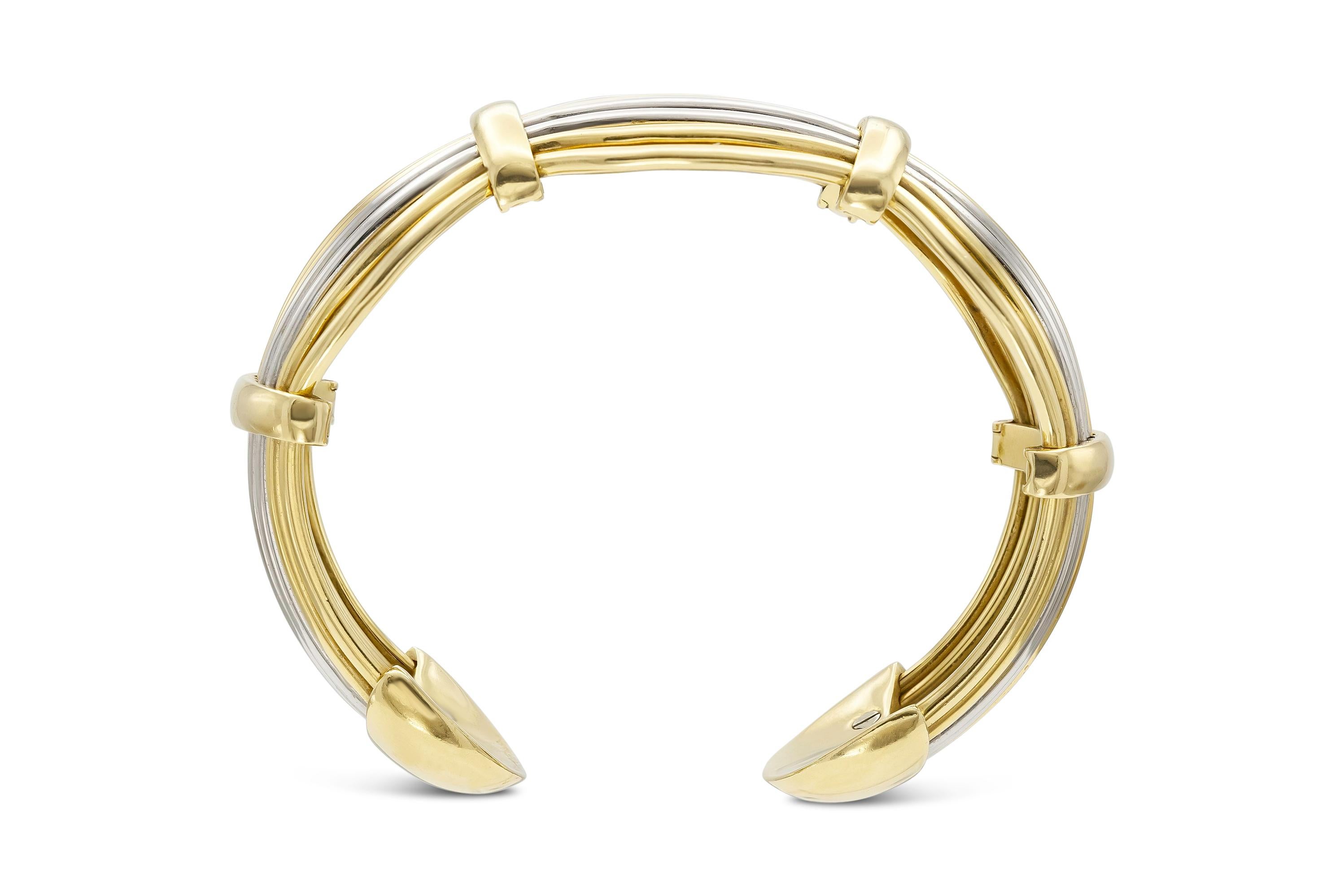 Women's 18K Three-Tone Open Work Cuff Bracelet For Sale