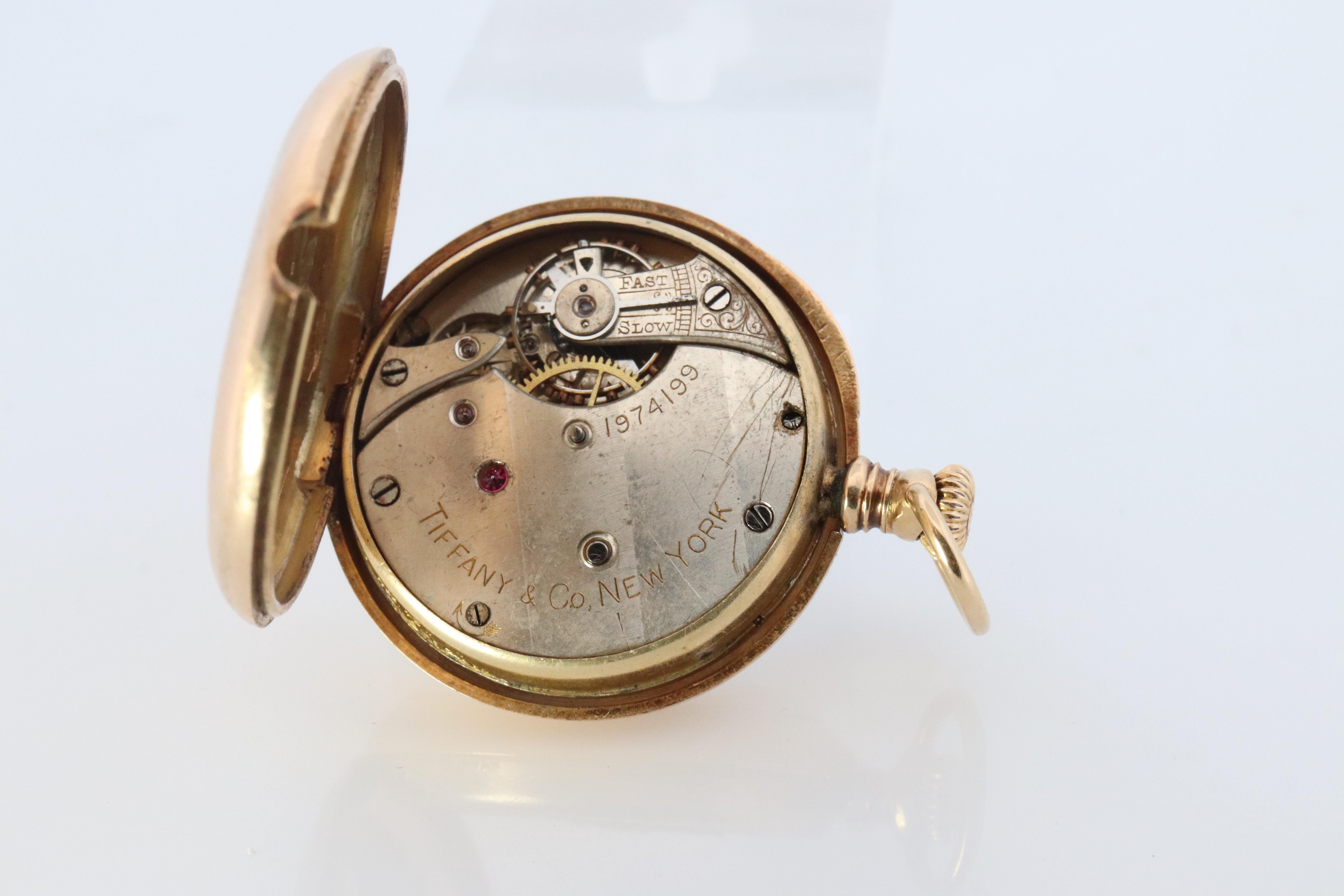 Orologio da tasca Tiffany & Co. 18k. Antico orologio meccanico Tiffany 18k YG. 30 mm in vendita 3