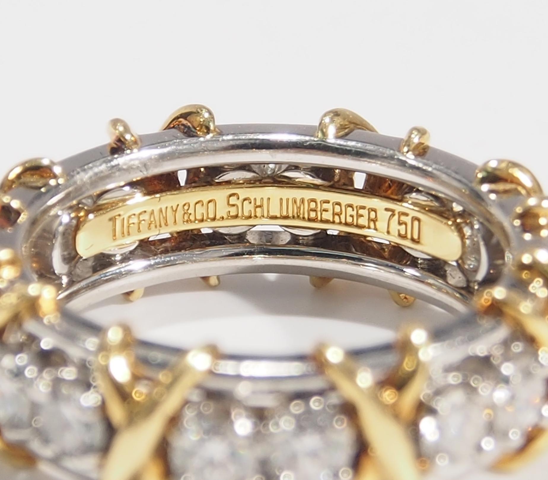 18 Karat Tiffany and Co Schlumberger Diamond Ring Platinum Yellow Gold In Good Condition In Boca Raton, FL