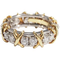 18 Karat Tiffany and Co Schlumberger Diamond Ring Platinum Yellow Gold