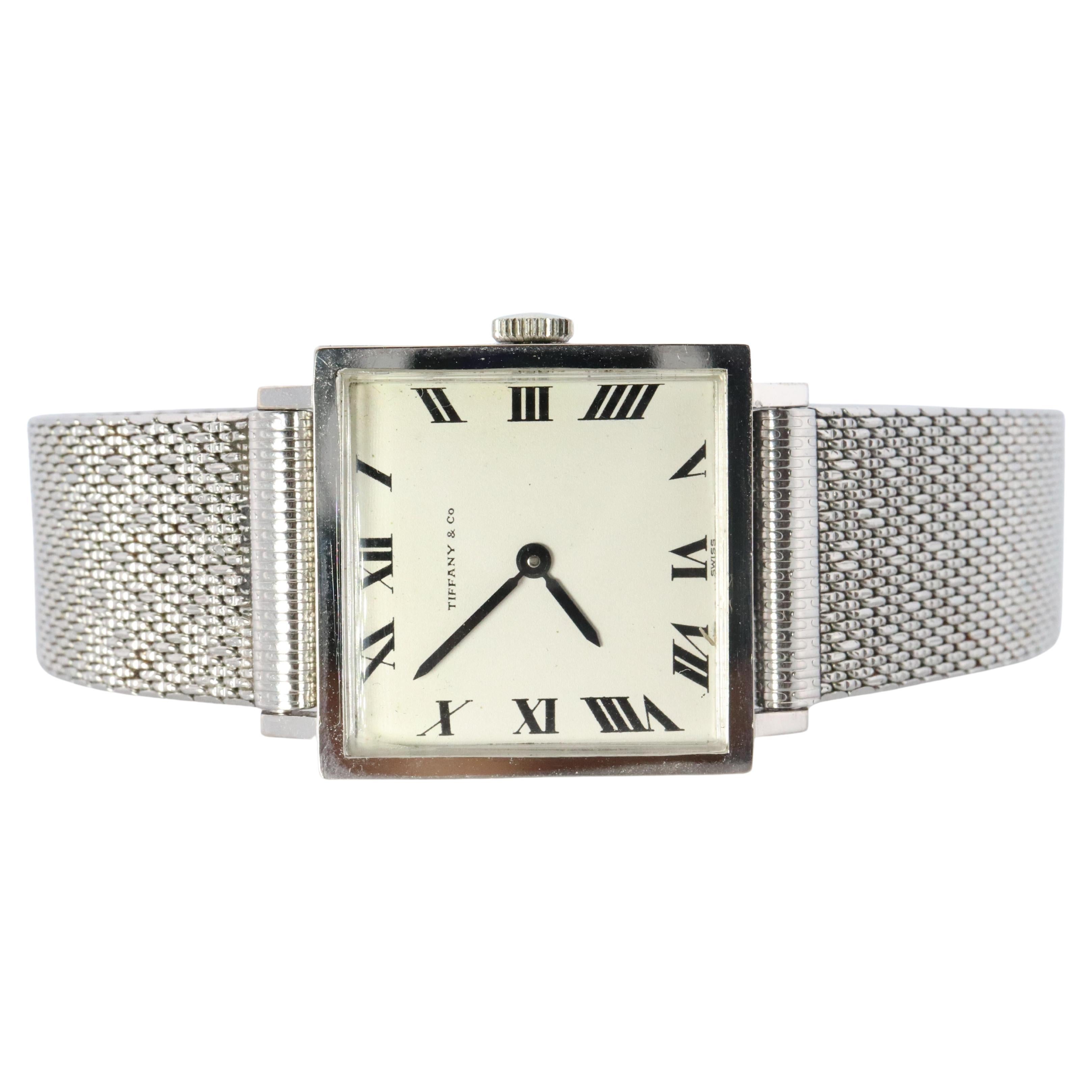 18k Tiffany & Co. Uhr. Tiffany Herren Kleid Weißgold Armbanduhr im Angebot