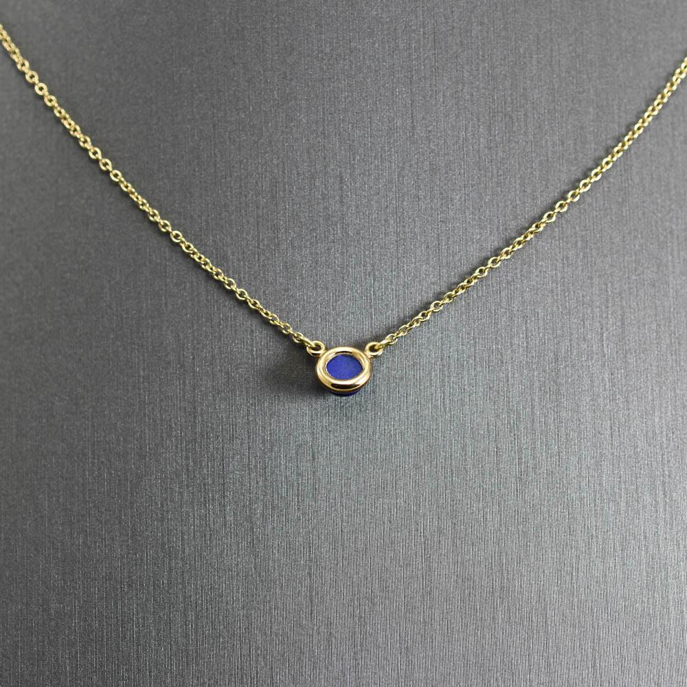 18K TIFFANY & CO Elsa Peretti Color by the Yard Necklace w Lapis 2.4gr In Excellent Condition In Laguna Beach, CA