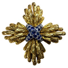 18K Tiffany & Co. Jean Schlumberger Sapphire and Diamond Maltese Cross Brooch