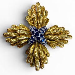 18K Tiffany & Co. Jean Schlumberger Sapphire and Diamond Maltese Cross Brooch