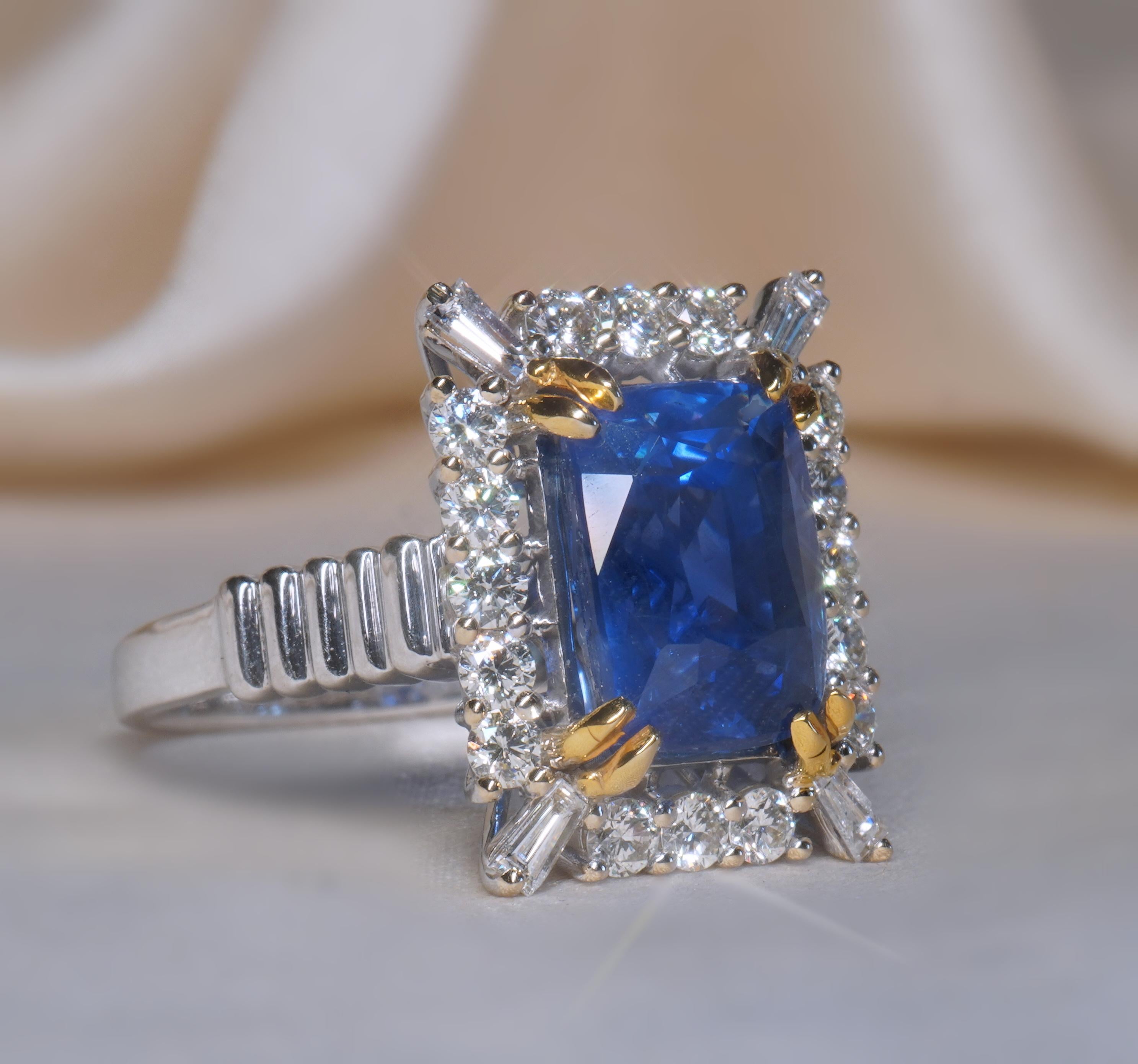 Anillo de diamantes zafiro Tiffany & Co. de 18 quilates GIA Vintage sin calentar VS Fino 6,12 quilates en venta 5