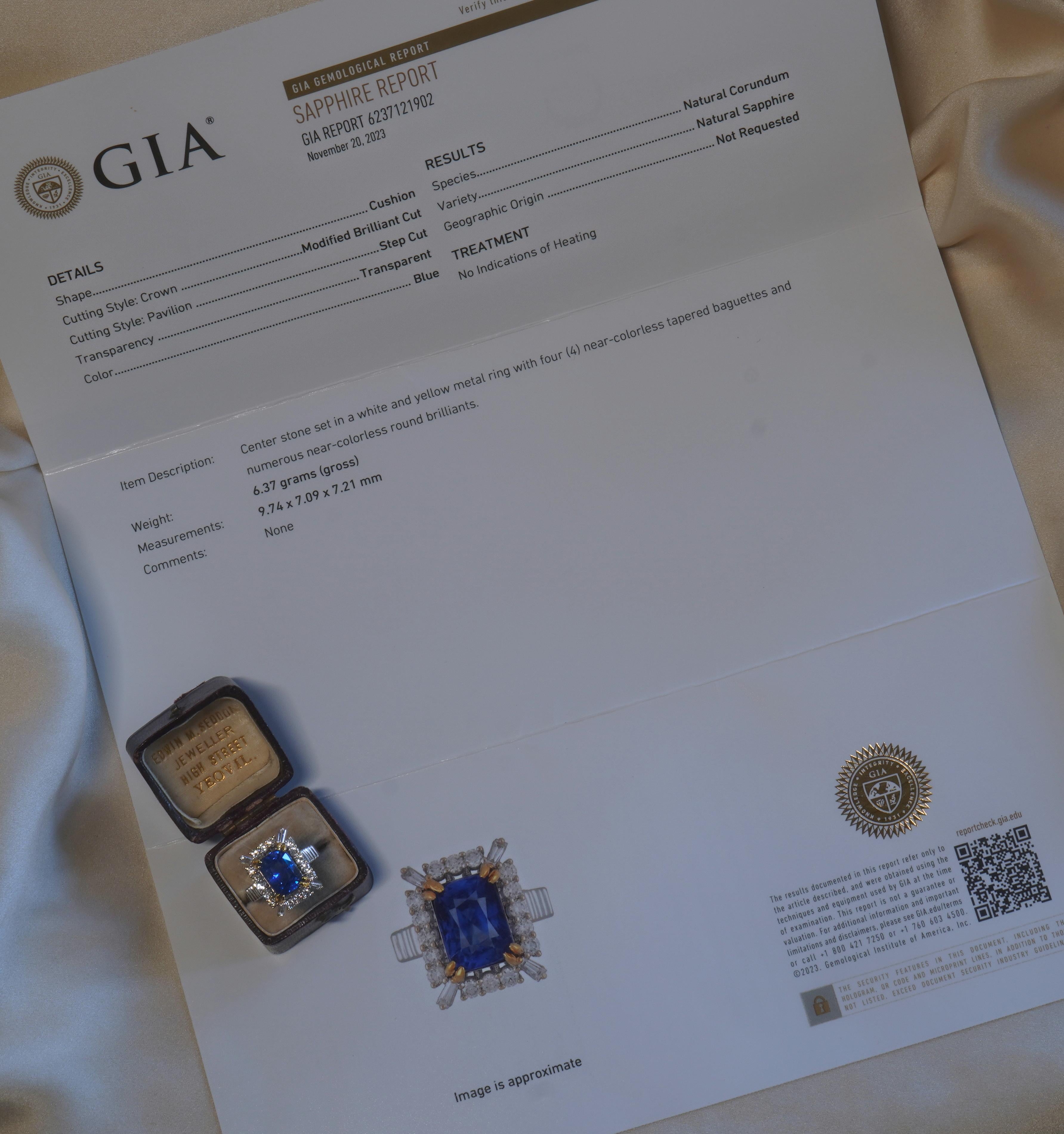 Old South Jewels se enorgullece de presentar... LUJO VINTAGE.   GIA CERTIFICADO 18K TIFFANY & CO. ¡6,12 QUILATES ZAFIRO SIN CALENTAR & DIAMANTE ANILLO VINTAGE & CAJA!  PRECIOSO ZAFIRO NATURAL DE 6.12 QUILATES AZUL CERTIFICADO GIA RARO SIN CALOR.  