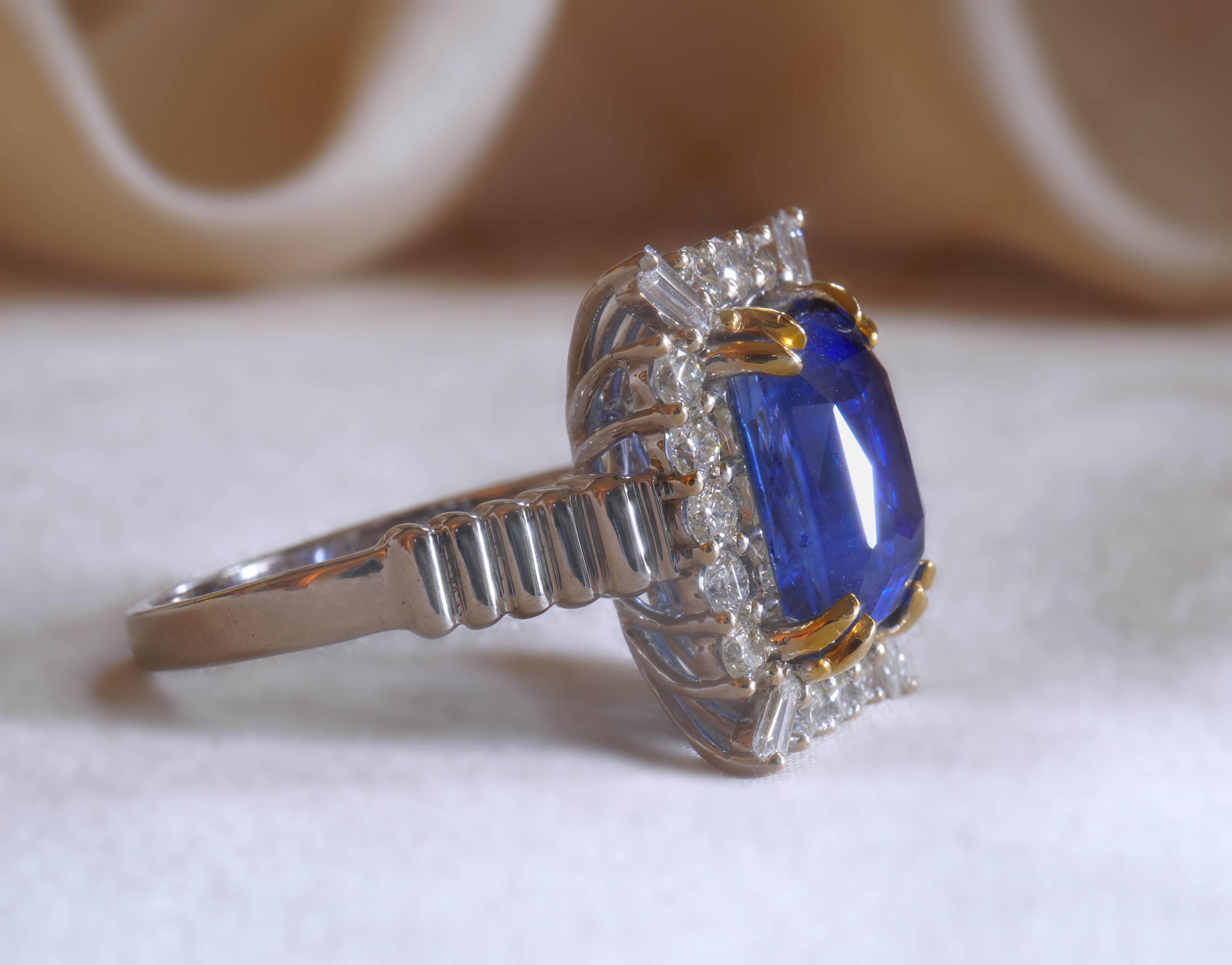 Anillo de diamantes zafiro Tiffany & Co. de 18 quilates GIA Vintage sin calentar VS Fino 6,12 quilates en venta 1