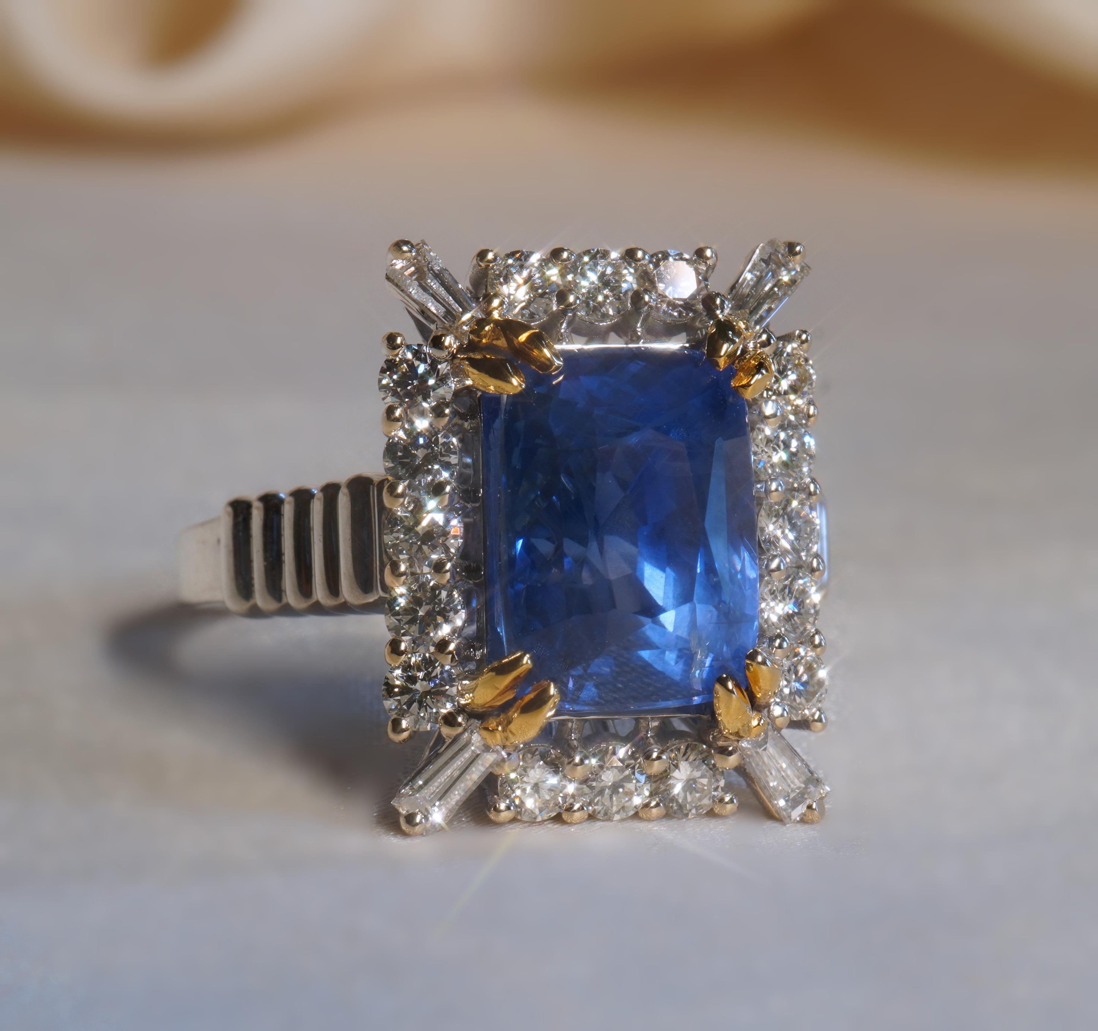 Anillo de diamantes zafiro Tiffany & Co. de 18 quilates GIA Vintage sin calentar VS Fino 6,12 quilates en venta 4