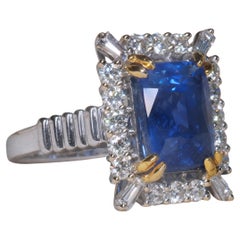 18K Tiffany & Co Sapphire Diamond Ring GIA Unheated Vintage VS Fine 6.12 Carats