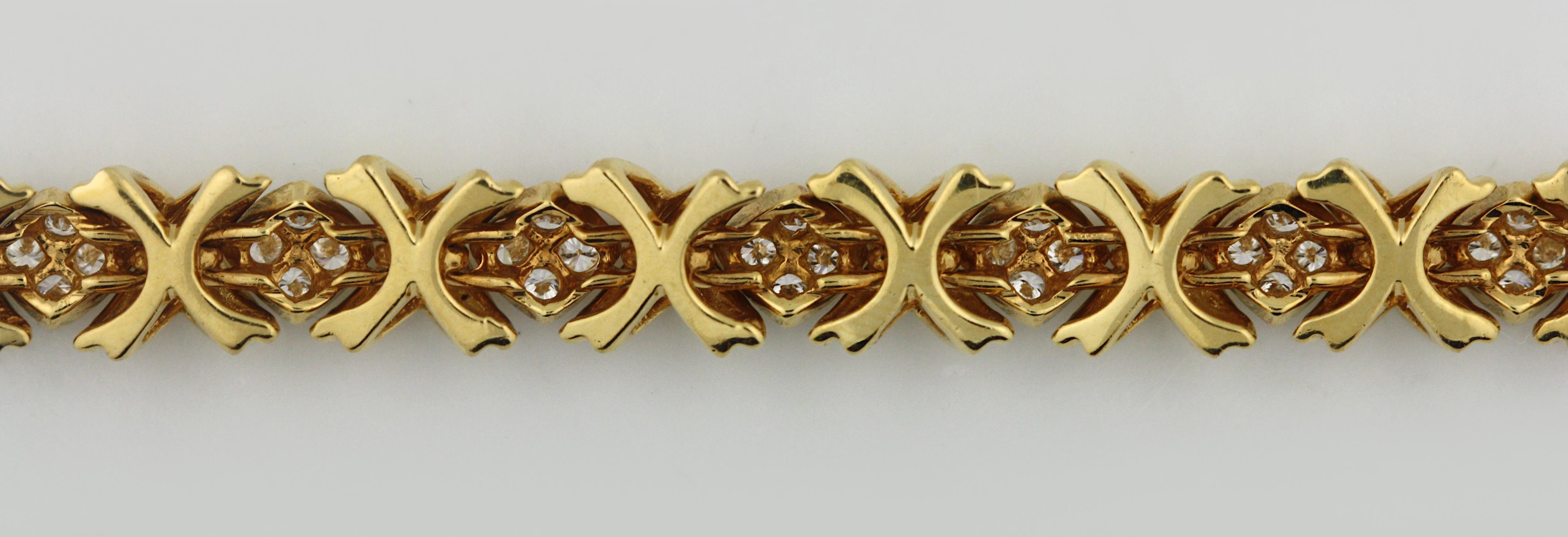 18k Tiffany and Co Signature Diamond x Yellow Gold Bracelet For Sale at ...