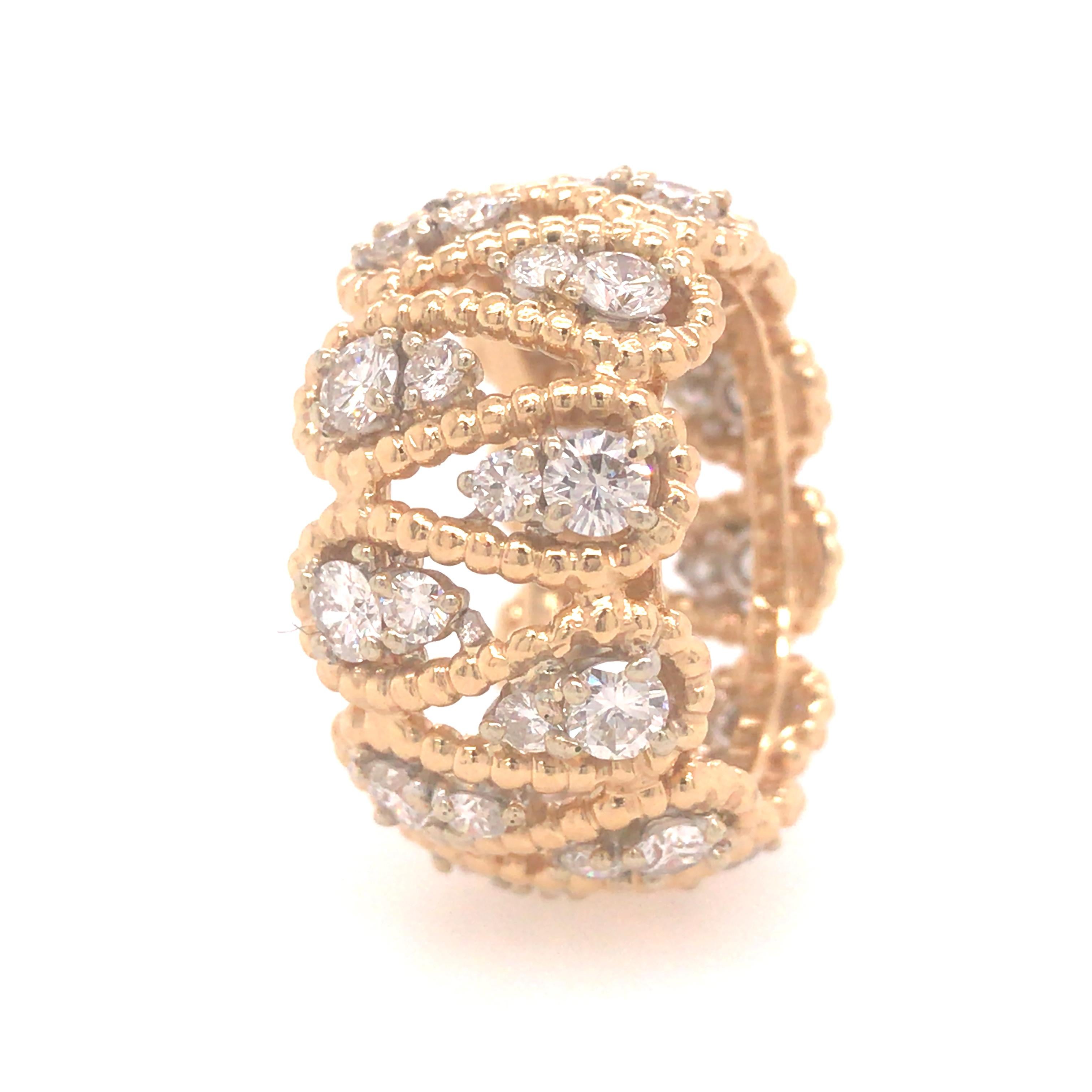 Tiffany & Co. Vintage Diamond Eternity Band in 18K Two-Tone Gold.  Round Brilliant Cut Diamonds weighing 3.30 carat total weight, F-G in color and VS in clarity are expertly set.  Ring size 6.  Stamped 