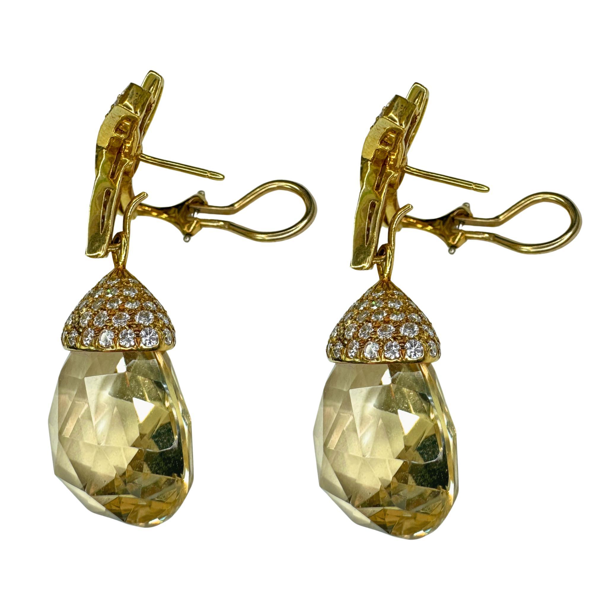 Round Cut 18k TIffany Diamond and Lemon Citrine Day-Night Earrings Signed Paloma Picasso For Sale