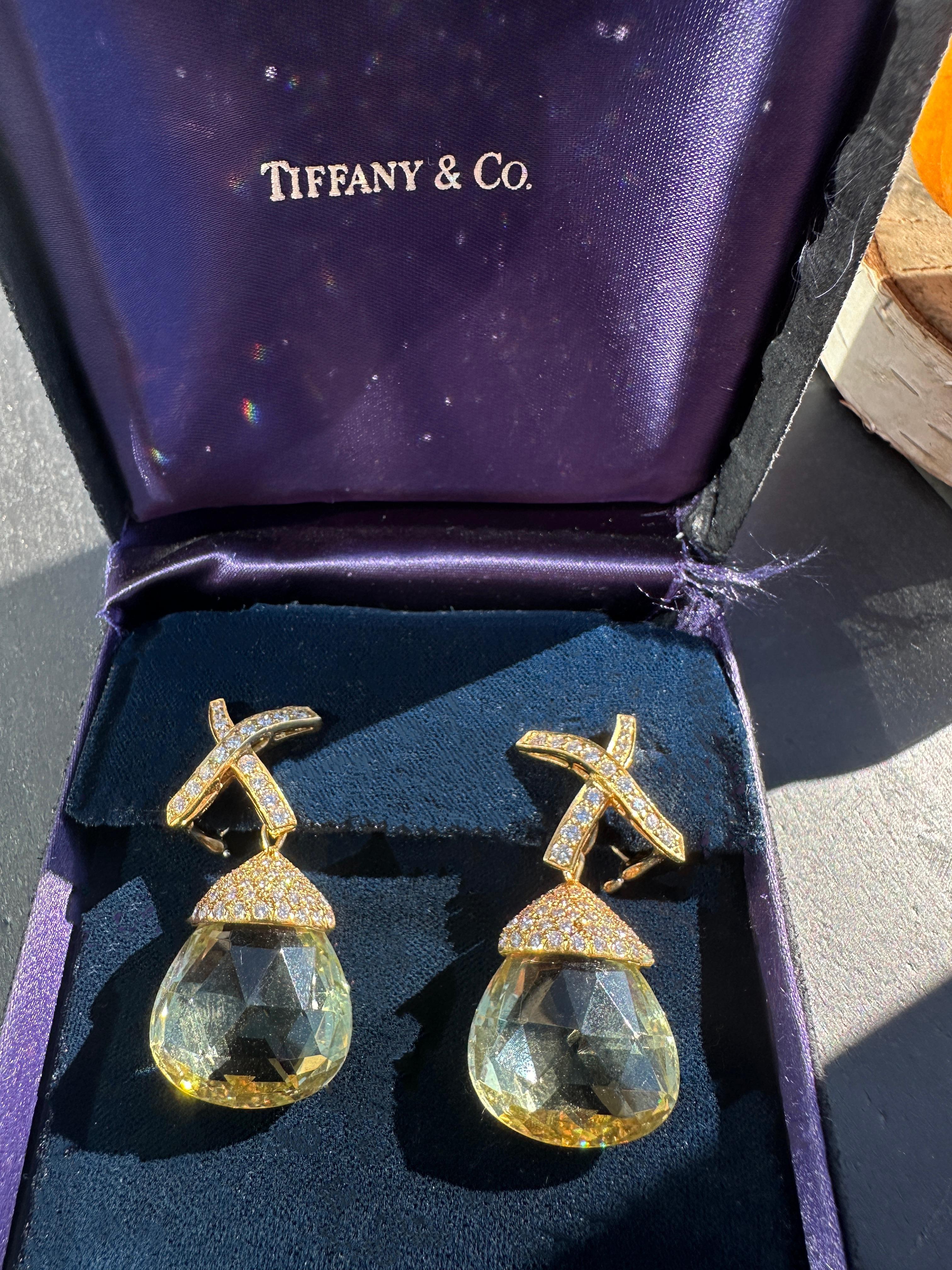 18k TIffany Diamond and Lemon Citrine Day-Night Earrings Signed Paloma Picasso For Sale 2