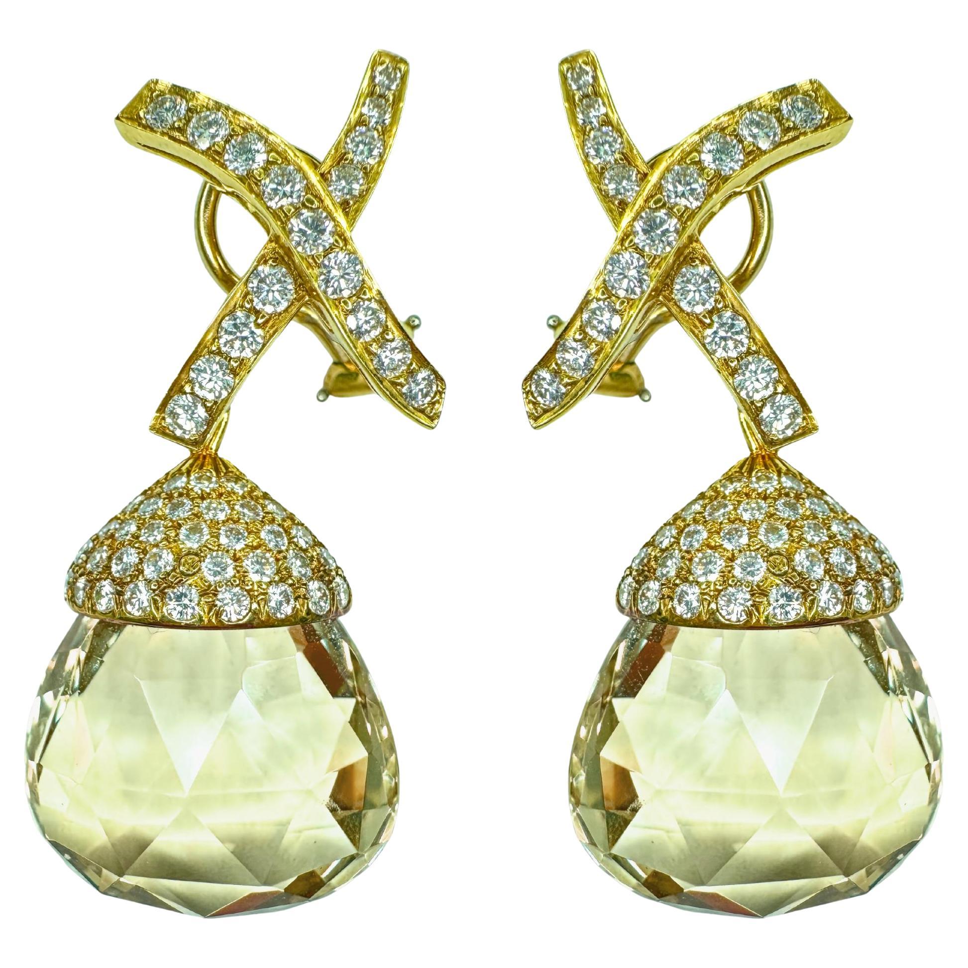 18k TIffany Diamond and Lemon Citrine Day-Night Earrings Signed Paloma Picasso For Sale