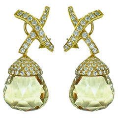 Vintage 18k TIffany Diamond and Lemon Citrine Day-Night Earrings Signed Paloma Picasso