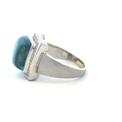 18k White Gold 14.79ct Cabochon Blue Topaz Diamond Cocktail Ring