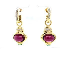 18k Tourmaline Emerald Diamond Earring Yellow Gold