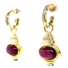 18k Tourmaline Emerald Diamond Earring Yellow Gold