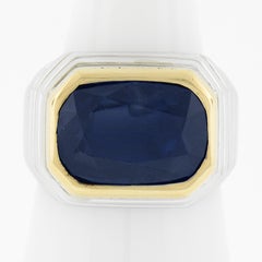 18k Tow Tone 6.20ctw Gia Cushion Bezel Set Sapphire Step Open Design Band Ring