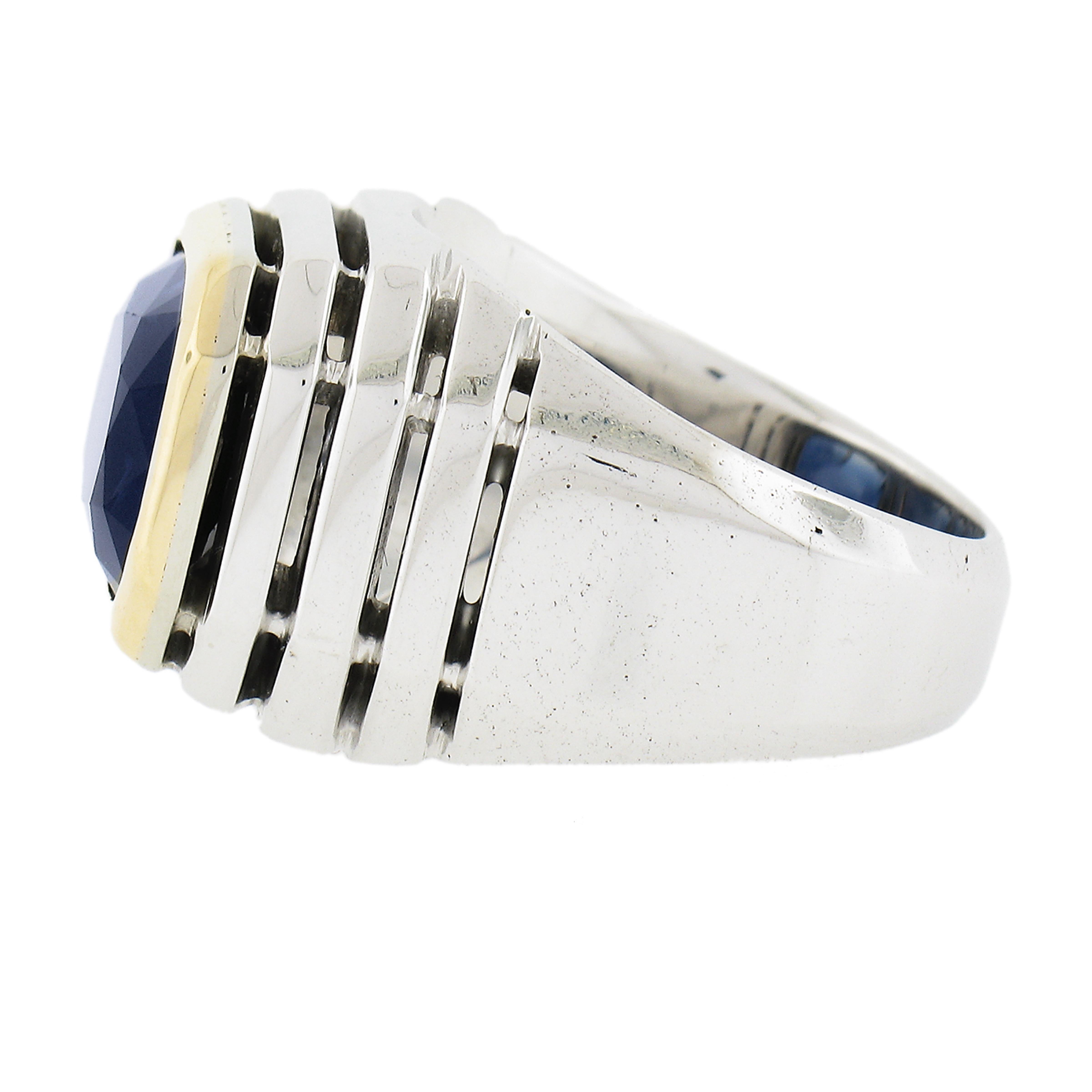 18k Tow Tone 6.20ctw Gia Cushion Bezel Set Sapphire Step Open Design Band Ring For Sale 1