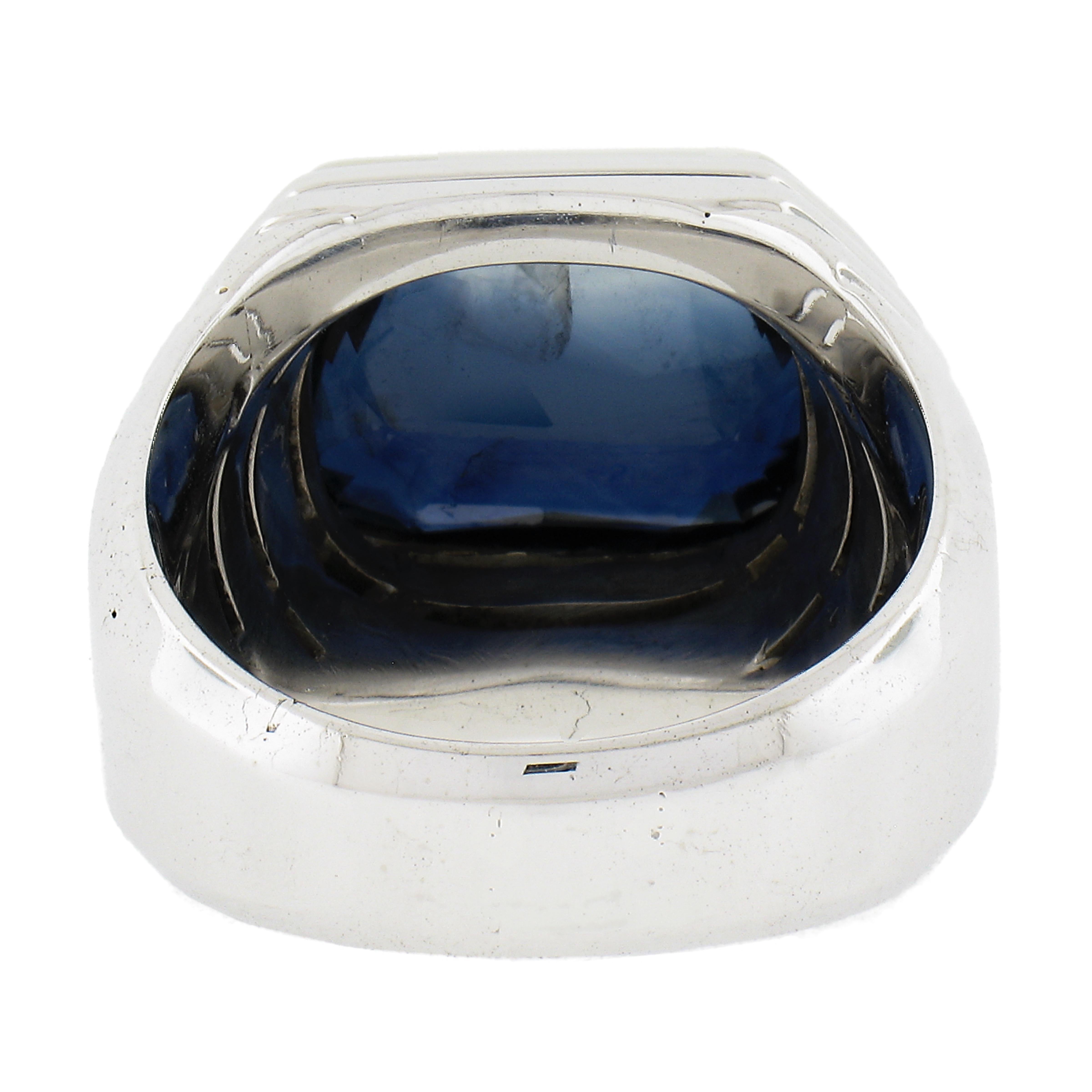 18k Tow Tone 6.20ctw Gia Cushion Bezel Set Sapphire Step Open Design Band Ring For Sale 2
