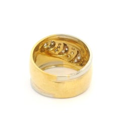 18k Tow Tone Diamond Scalloped Design 14.1mm Wide Bombe Domed Cigar Band Ring