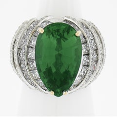18k Tow Tone Gold 13.75ctw Gia Pear Chrome Tourmaline & Diamond Cocktail Ring