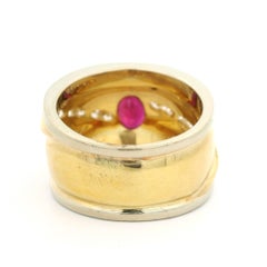 18k Tow Tone Gold 1.60ctw Ruby Diamond Wide Domed Bombe Cigar Cocktail Band Ring