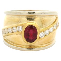 18k Tow Tone Gold 1.60ctw Ruby Diamond Wide Domed Bombe Cigar Cocktail Band Ring