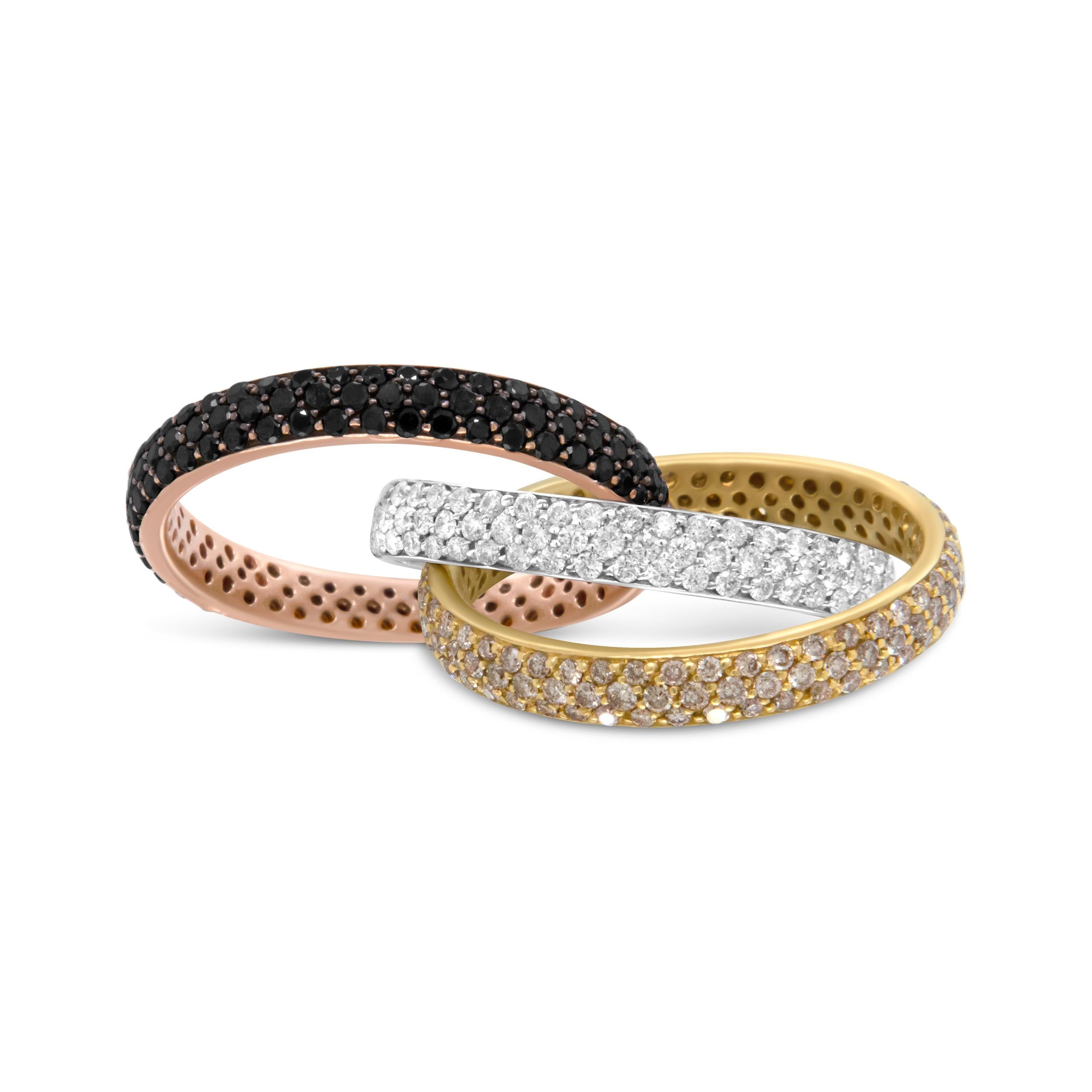 Moderne Bague à anneau empilable en or tricolore 18 carats et diamants de 3 5/8 carats en vente