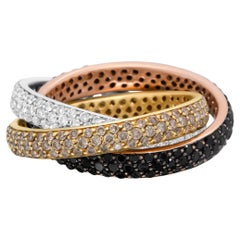 18 Karat Tri-Color Gold 3 5/8 Karat Diamant Ineinandergreifender stapelbarer Ring Set