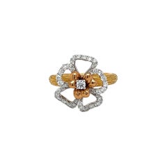 18k Tri-Color Gold and Diamond Flower Ring