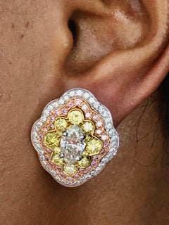 18 Karat Tri-Color Gold and Multi-Color Diamond Earrings