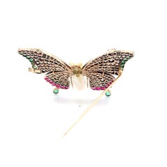 18K Tri Color Gold Butterfly Pin Brooch with Multi-Stone Design 9+ carat Diamond