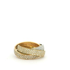 18K Tri-Color Gold Natural Diamond Pave 3-Band Rolling Ring In Stock