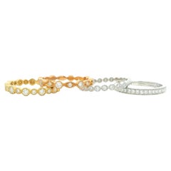 18K Tri-Color Gold Natural Diamond Set Of Four Half-Way Stackable Station Rings